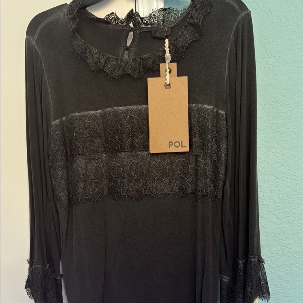POL Women's Elegant Black Lace Blouse